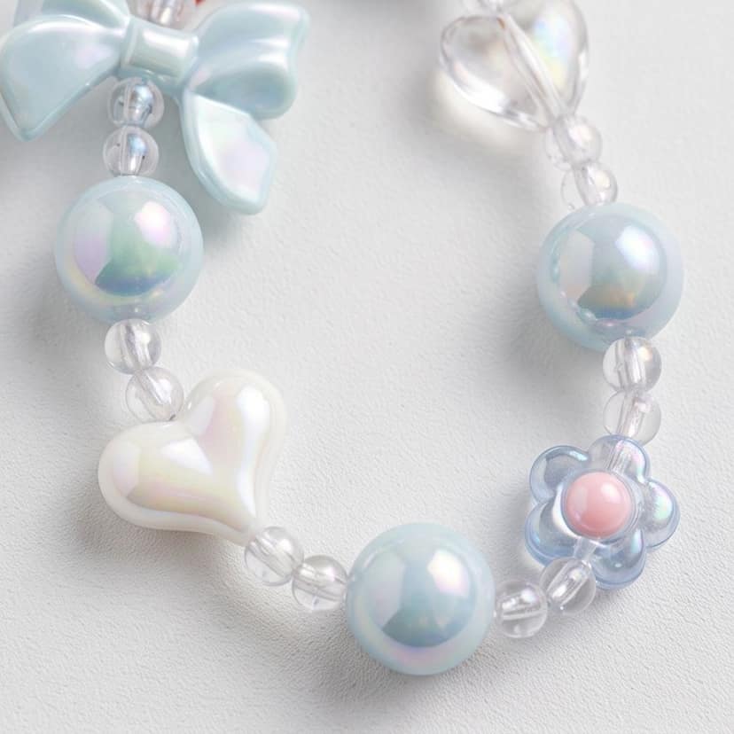 Pastel Blue Heart and Bow Beaded Phone Charm view 3