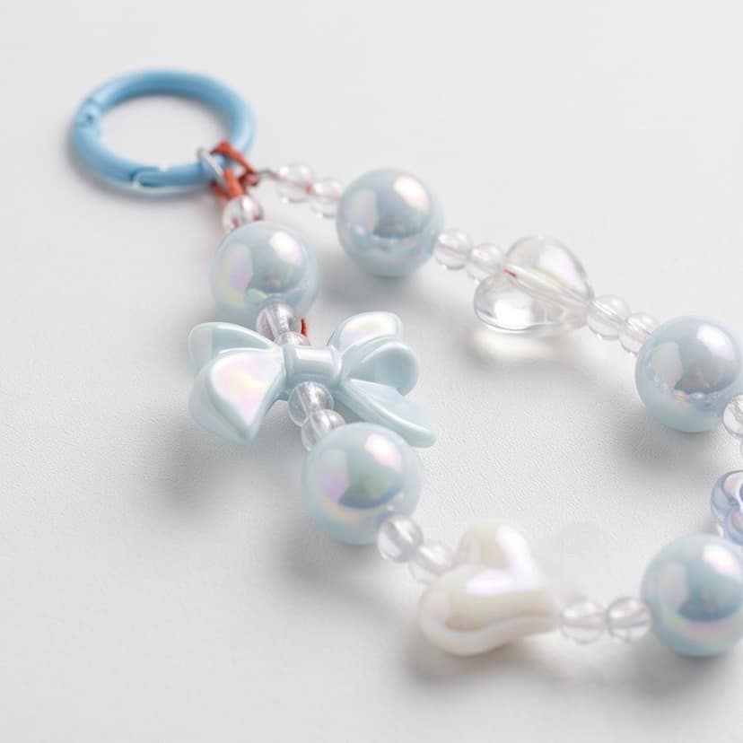 Pastel Blue Heart and Bow Beaded Phone Charm view 4