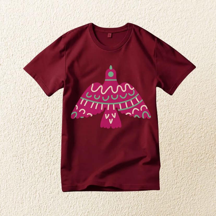 Trishoolin "Folk Art Bird Graphic" Floral Theme Art T-Shirt | Design 30166MB view 2