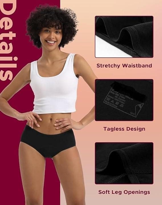 WildFeel Heavy Period Panty Hipster Leak Proof Underwear for Medium to Heavy Flow, Cotton, High Rise, Brief Style, Reusable view 3