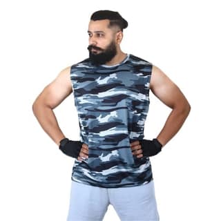 Men's Gym Sleeveless T-Shirt Camouflage Grey - Drifit, Quick Dry Sports Tank Top, Sando Vest