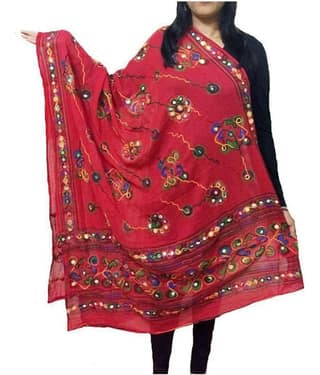 Apratim Maroon Cotton Aari Embroidered Dupatta