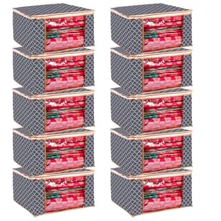 Panchhi Store Clothes Organiser for Wardrobe Storage Box for Clothes Non Woven Almirah Organizer for Clothes Cloth Storage Box with Window & Zip Storage Organizer for Lehenga, Suit, Dress Saree 10 Pcs