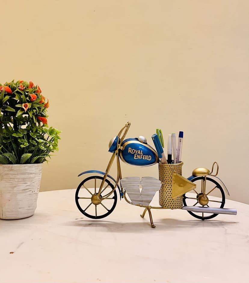 Indraj Premium Craft Decorative Classic Bike Pen, Pencil Holder For Office, Study Or Home Table (10x3x6 IN, Blue) view 2
