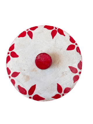 Hand-Painted Floral Wooden Pot Lid with Red Knob