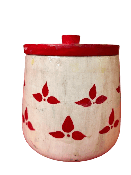 Hand-Painted Floral Wooden Pot Lid with Red Knob view 2