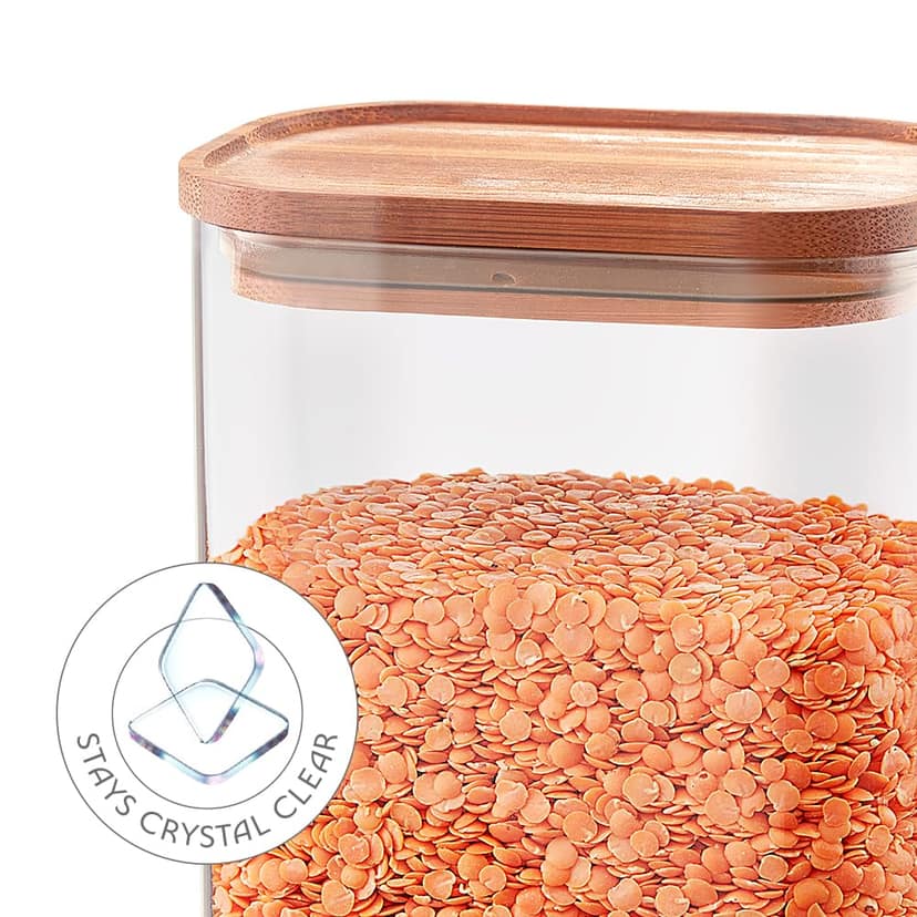 Borosil 1.3L Storage Jar Set with Bamboo Lid | Made in India Borosilicate Glass Dishwasher Safe Container for Kitchen | Multipurpose Kitchen Organizer for Cookie & Dals view 2