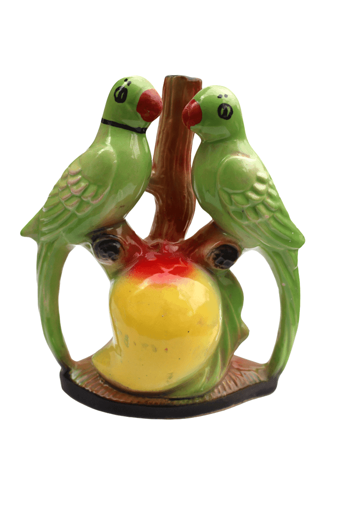 Vibrant Ceramic Parrot Figurine on Mango - Hand-Painted Home Decor Showpiece