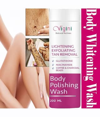 Vigini Skin Lightening Whitening Fairness Body Brightening Polishing Exfoliating Exfoliator D-Tan Pigmentation Dark Spots Removal Remover Scrub Sho@wer Gel Face Wash Glutathione Niacinamide Coffee Charcoal Men Women Use Cream Serum Facial Kit Gore Gora Oi