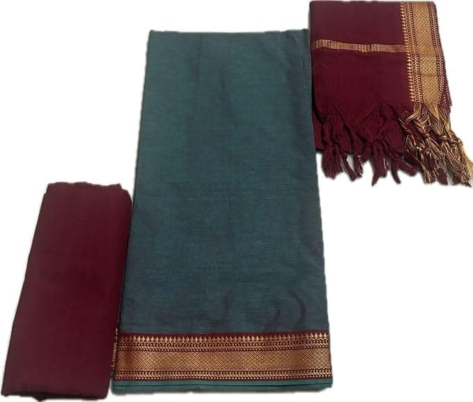 Pure Handloom Mangalagiri Cotton Gray and Maroon Dress Material with Zari Border Dupatta Set view 2