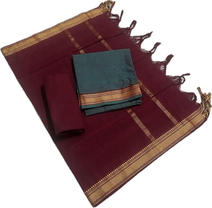 Pure Handloom Mangalagiri Cotton Gray and Maroon Dress Material with Zari Border Dupatta Set view 3