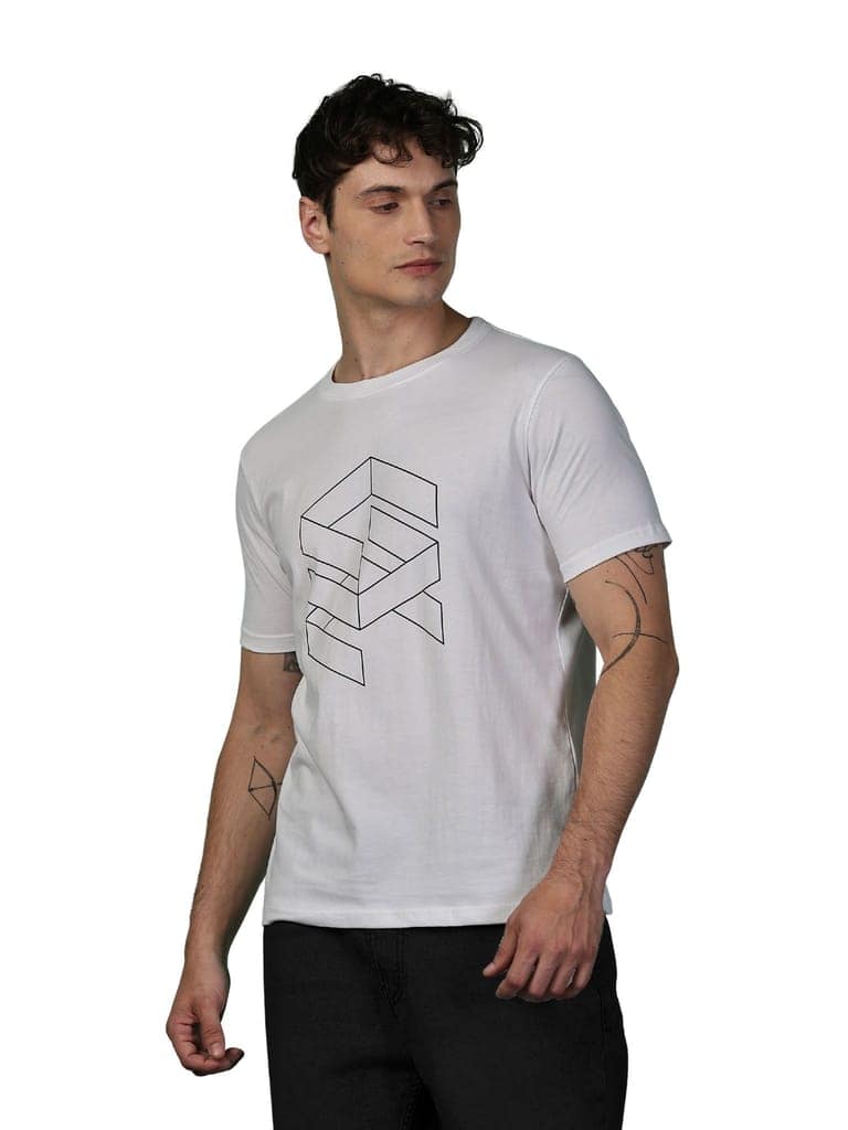 Cotton White Geoblock T-Shirt view 6