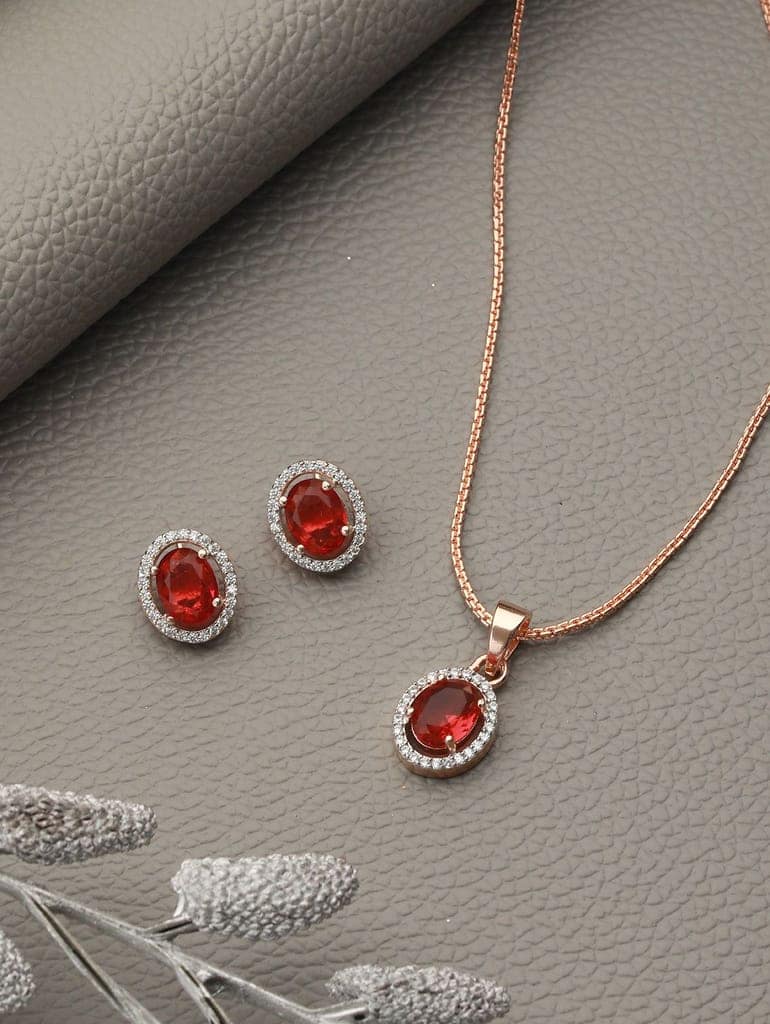 Rose Gold Plated Radiant Red AD Solitaire pendant Locket Set Earrings and Chain view 2