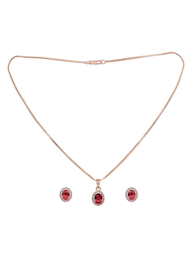 Rose Gold Plated Radiant Red AD Solitaire pendant Locket Set Earrings and Chain view 5