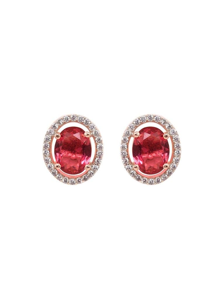 Rose Gold Plated Radiant Red AD Solitaire pendant Locket Set Earrings and Chain view 7