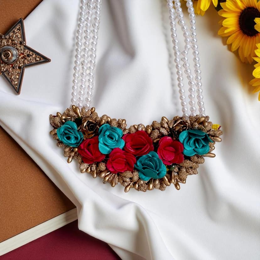 Handcrafted Artificial Flower Jewellery | Traditional Floral Jewellery Set | Elegant Festive & Wedding Accessory view 2