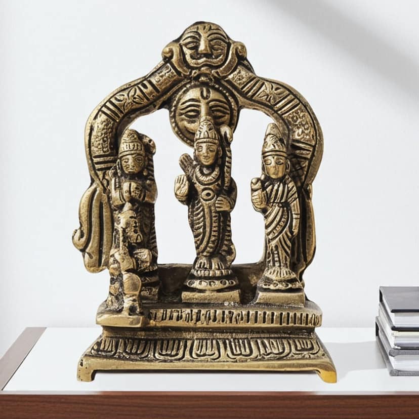 Brass Ram Darbar God Idol Statue | Traditional Indian Brass Murti, Height : 4 Inch (BSMAS1394 A)