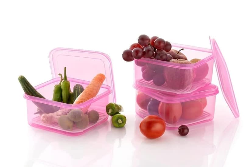 HAPPI Multipurpose Plastic 3 Pcs Masala Box for Kitchen, Spice Boxes for Kitchen, Transparent Fridge Storage Containers Airtight Grocery,Cereal,Vegetable Fruits Dabba 1500 Ml (Pack of 3 - Pink)