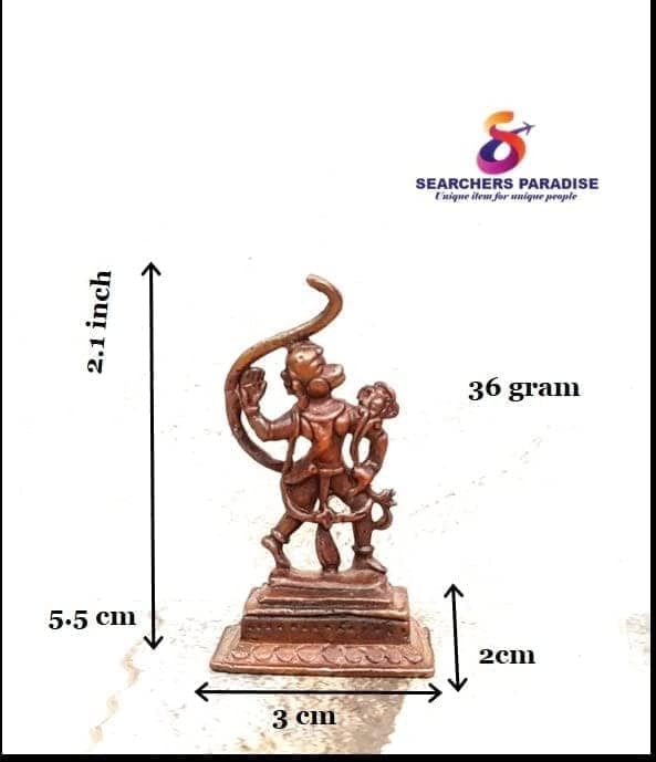 Searchers Paradise - Copper Idols Hanuman, 2.1 inches, Copper Handmade 36 Grams, Patina Antique Finish, Pack of 1 Piece view 2