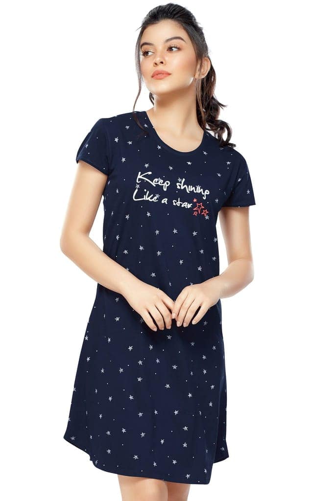 ZEYO Women Cotton Night Dress Brown Star Print Short Nighty view 5