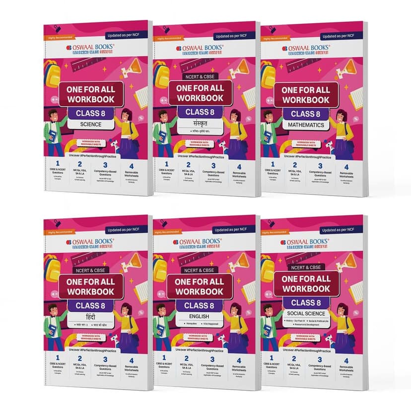 Oswaal NCERT & CBSE One For All Workbook For Class 8 | Mathematics | Science | Social Science | English | Hindi | Sanskrit | Updated As Per NCF | MCQ's | VSA | SA | LA | Set Of 6 Books | For Latest Exam Oswaal Editorial Board