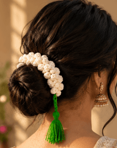 Handmade White Crochet Hair Gajra for Women view 2