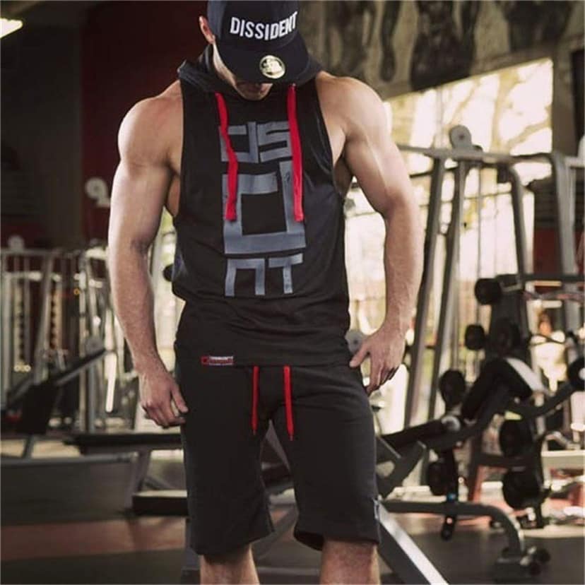 Hot Button Printed Gym Vest Hoodie Stringer for Men - Trendy and Functional Workout Apparel view 10