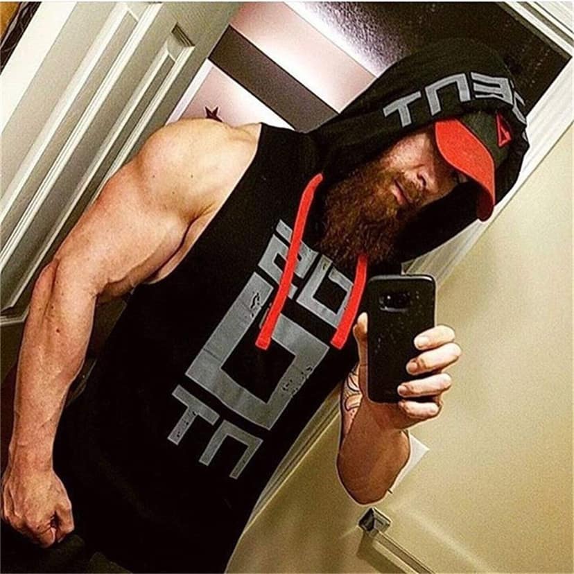 Hot Button Printed Gym Vest Hoodie Stringer for Men - Trendy and Functional Workout Apparel view 4