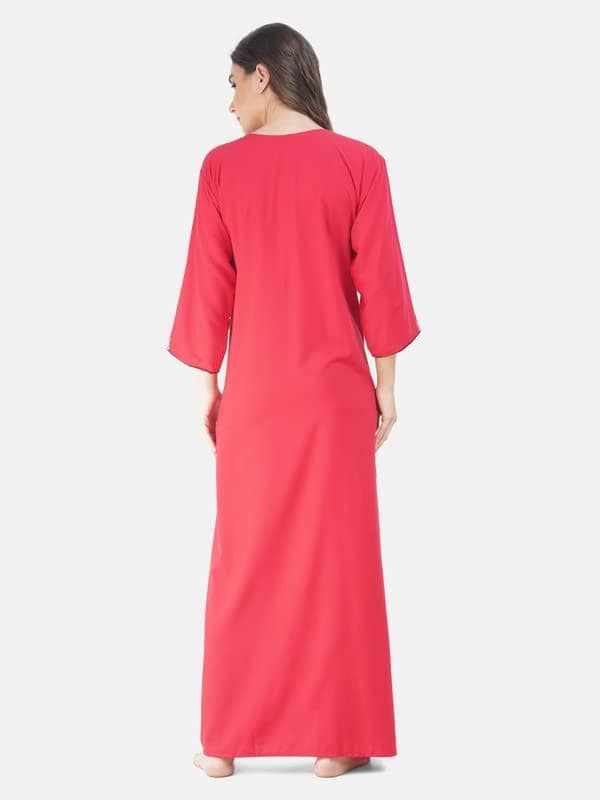 KOI SLEEPWEAR Lissybissy Cotton Flowerline Contrast Full Sleeve Night Gown view 10