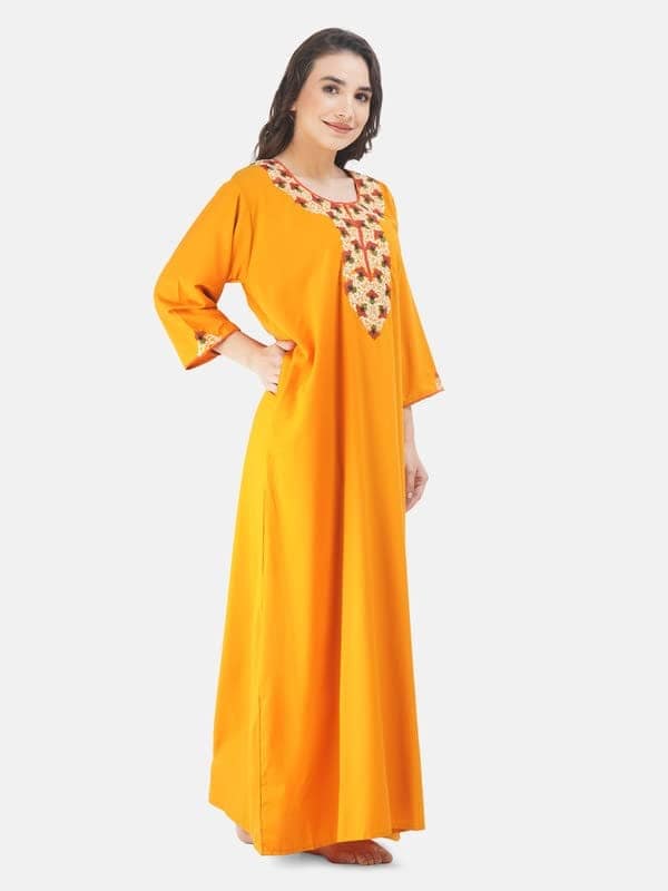 KOI SLEEPWEAR Lissybissy Cotton Flowerline Contrast Full Sleeve Night Gown view 3