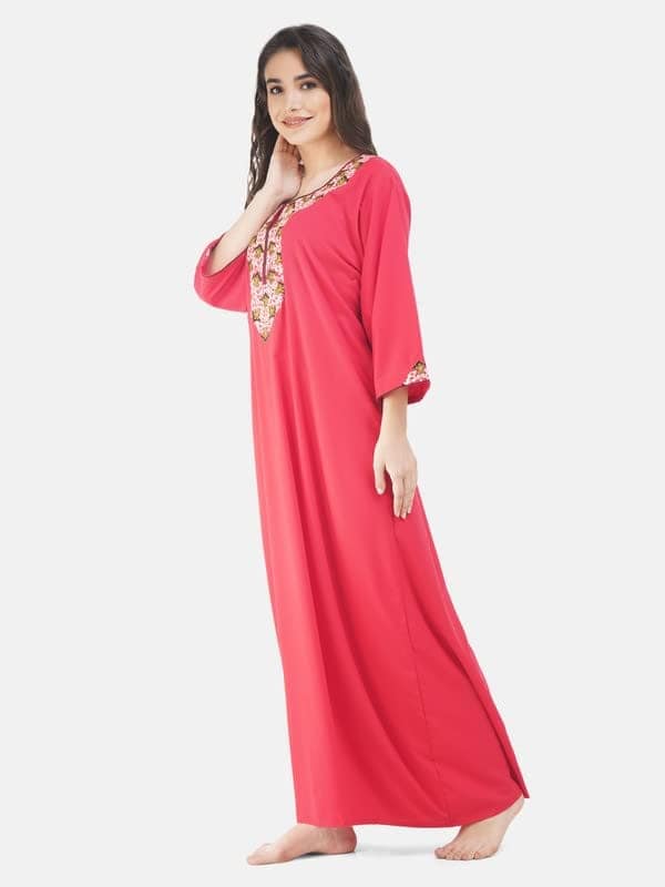 KOI SLEEPWEAR Lissybissy Cotton Flowerline Contrast Full Sleeve Night Gown view 7