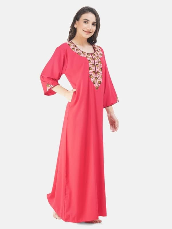 KOI SLEEPWEAR Lissybissy Cotton Flowerline Contrast Full Sleeve Night Gown view 8