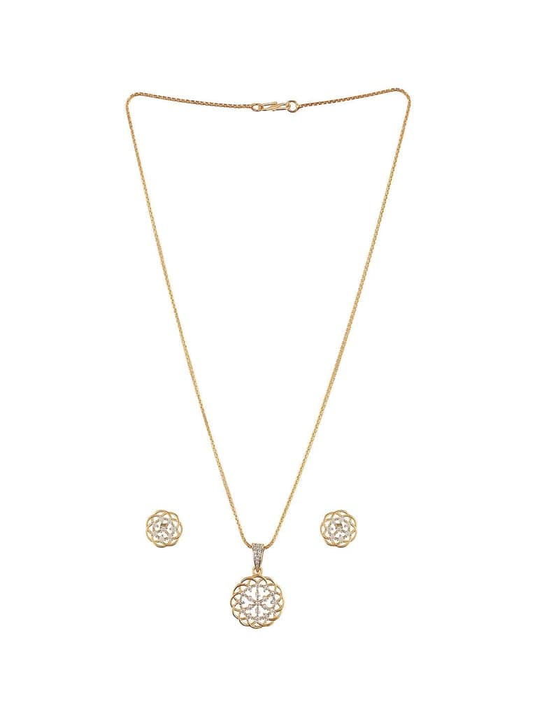 Gold Toned Cubic Zircon Studded Floral Designer Minimal Locket Pendant Jewellery Set view 7