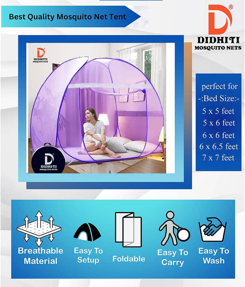 didhiti - Dark Blue HDPE - High Density Poly Ethylene Foldable Mosquito Net, Machardani ( Pack of 1 ) view 2