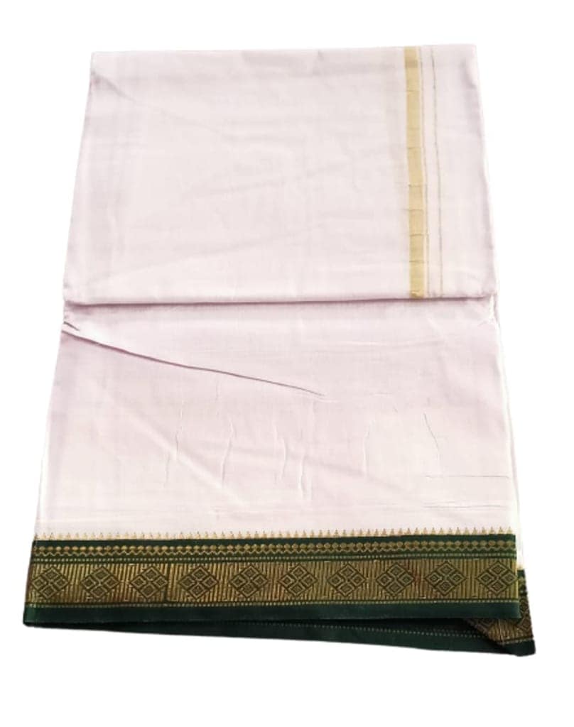 Jinka Lakshmi Collections Combo White Cotton Dhoti With Big Borders 4 Meters Unstitched Pack of 2 (Multicolor-6) view 7