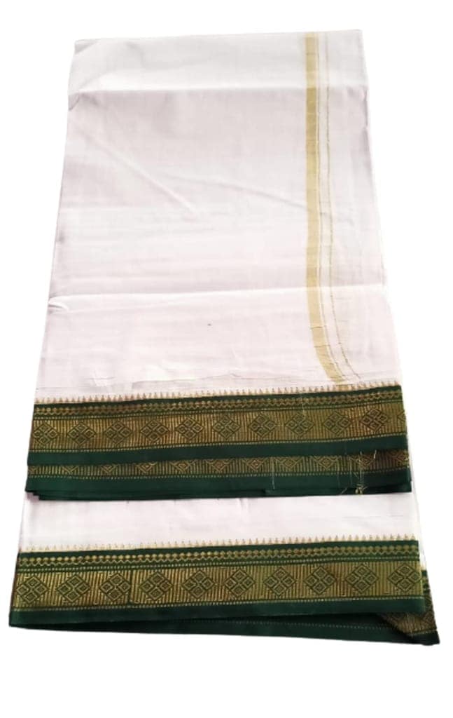 Jinka Lakshmi Collections Combo White Cotton Dhoti With Big Borders 4 Meters Unstitched Pack of 2 (Multicolor-6) view 8