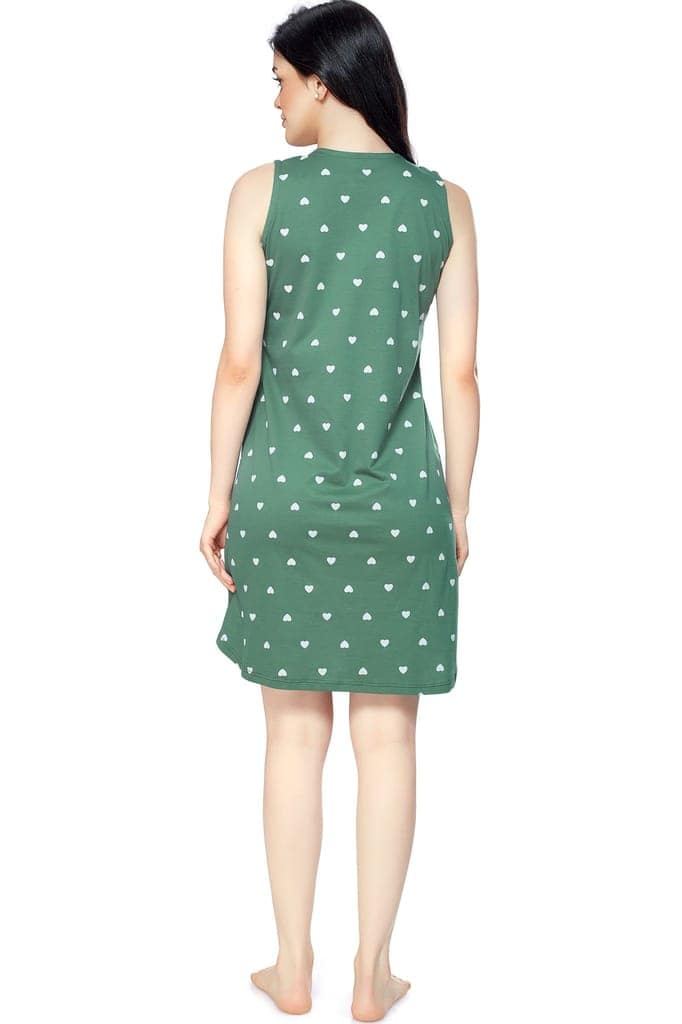 ZEYO Women Cotton Night Dress Green Heart Print Short Nighty view 3