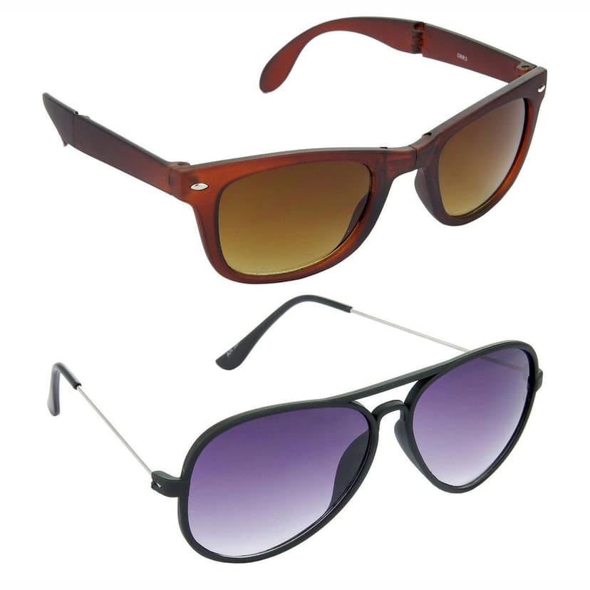 HRINKAR Men Women Boys & Girls Pilot Sunglasses Brown & Black Frame, Brown & Violet Lens (Medium) Pack of - 2