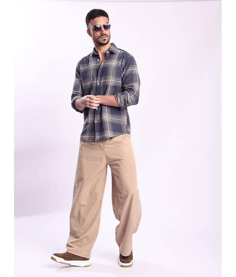 Bene Kleed 100% Cotton Regular Fit Checks Full Sleeves Men's Casual Shirt - Grey ( Pack of 1 ) view 7