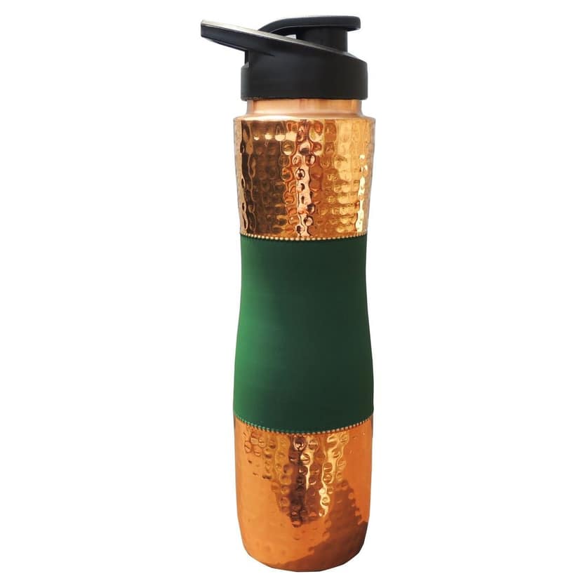 Copper Drinking Water Bottle Sipper Silk Green � Eco Friendly Copper Drinking Bottle, Height : 11.5 Inch (BCMAS188 G) view 3