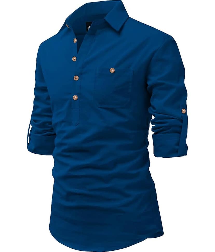 UNI VIBE Olive Cotton Blend Men's Shirt Style Kurta ( Pack of 1 )