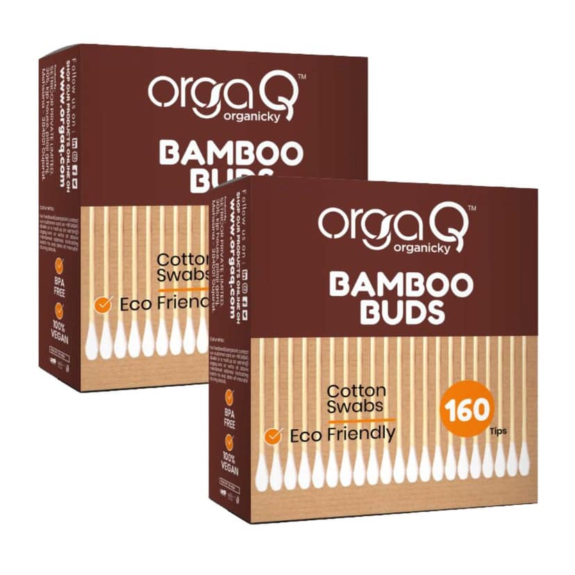Orgaq Organicky Natural Bamboo Ear Buds 80 Steam Multipurpose Double Tip Cotton Swabs with Sustainable Bamboo | Eco Friendly