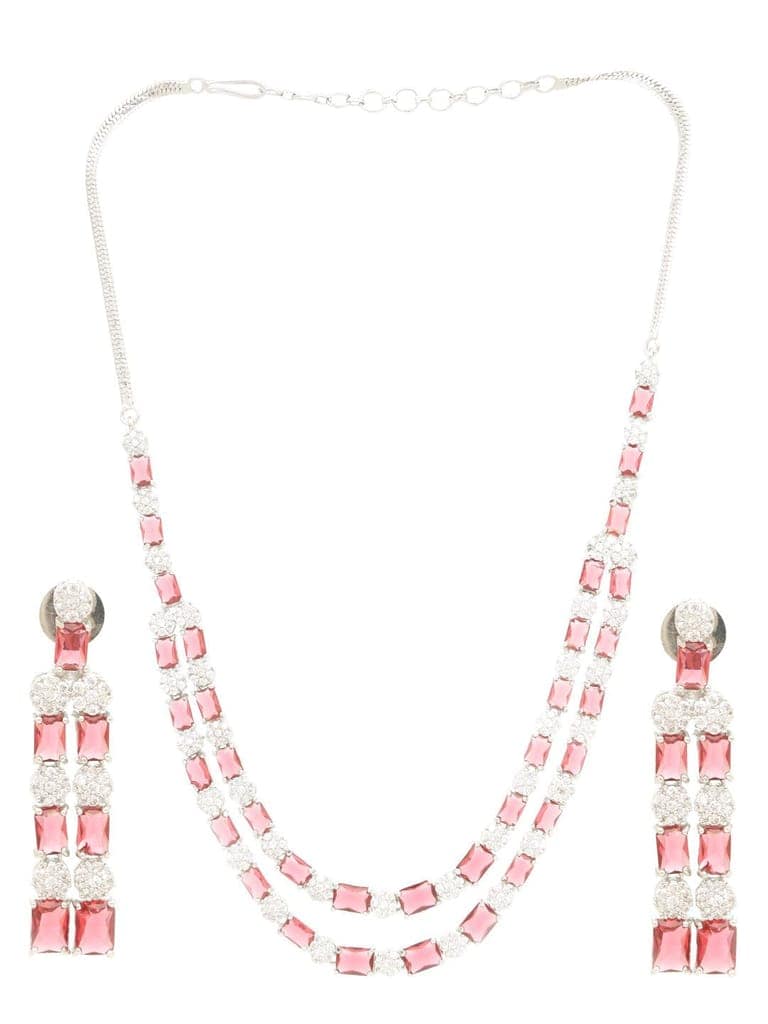 White Rhodium Plated Red AD studded Double layered Designer Jewellery Set view 2