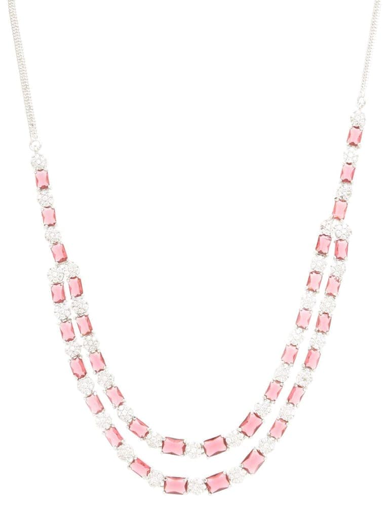 White Rhodium Plated Red AD studded Double layered Designer Jewellery Set view 3
