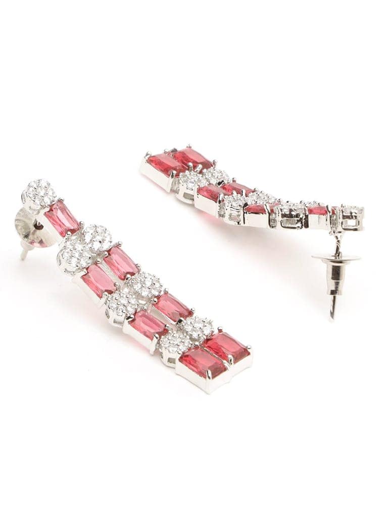 White Rhodium Plated Red AD studded Double layered Designer Jewellery Set view 5