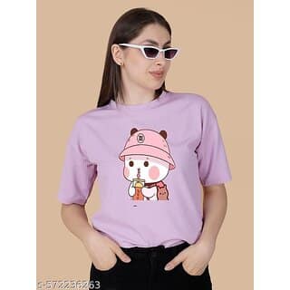 Wexam Style Women Lavender Printed Round Neck Short Sleeve Top