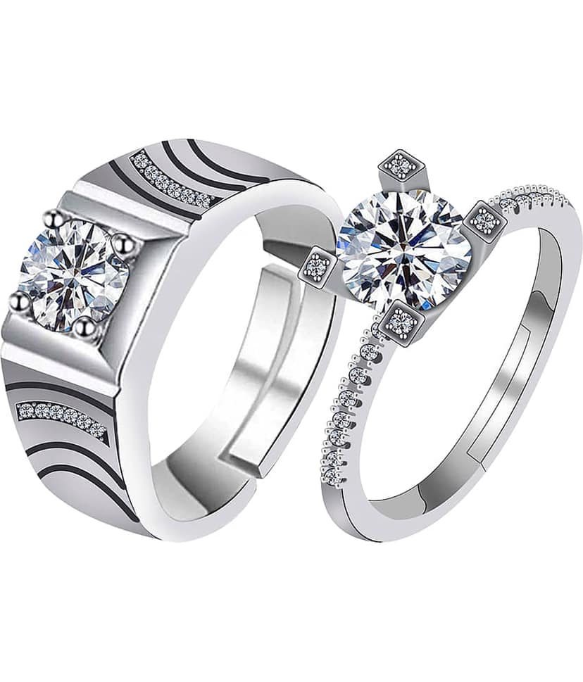 silver plated simple soft look ring for women and bear look ring for mencouple ring for men and women.