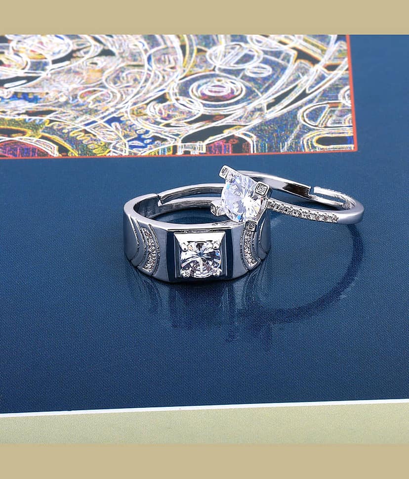 silver plated simple soft look ring for women and bear look ring for mencouple ring for men and women. view 2