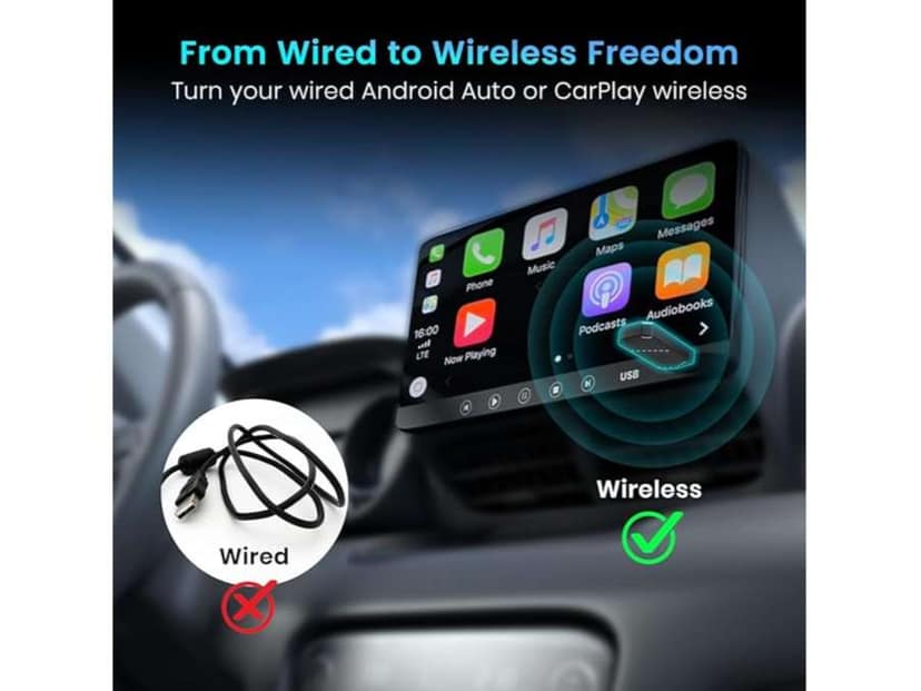 Portronics Tune Plus CarPlay/Android Auto Adapter with Inbuilt YouTube & Netflix, Converts Wired to Wireless, USB A & Type-C Compatible, 3 GB RAM + 32 GB ROM view 2