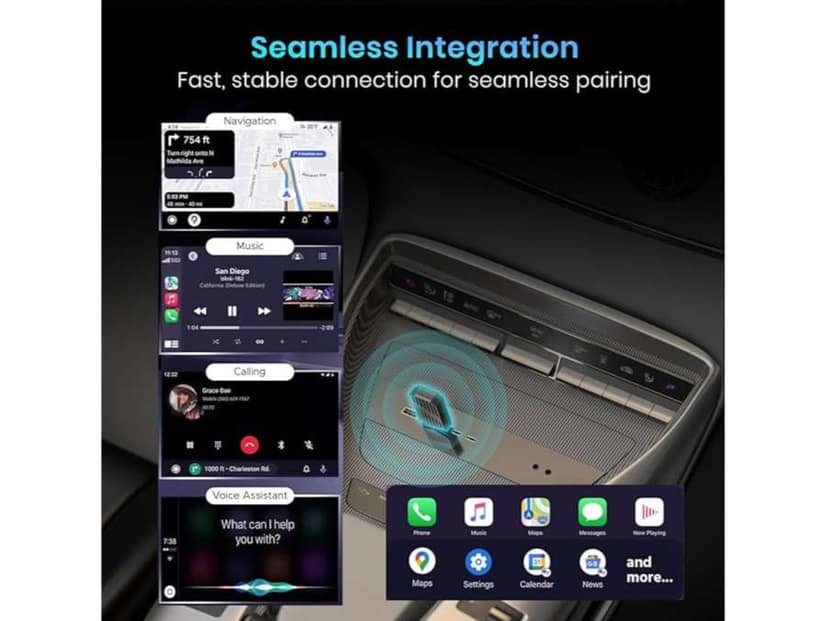 Portronics Tune Plus CarPlay/Android Auto Adapter with Inbuilt YouTube & Netflix, Converts Wired to Wireless, USB A & Type-C Compatible, 3 GB RAM + 32 GB ROM view 3